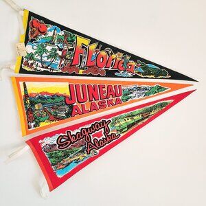 1960s Original Felt Pennants, Skagway Alaska, Juneau Alaska, Florida, USA